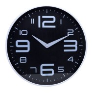 Relógio 30X4,3cm De Parede Em Plástico Preto Com Branco